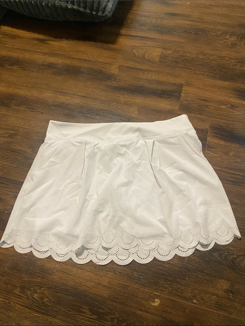White Scallop Hem Women's Skirt with shorts underneath and pockets